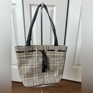 Dooney & Bourke Beige Plaid Tote with Black Straps
